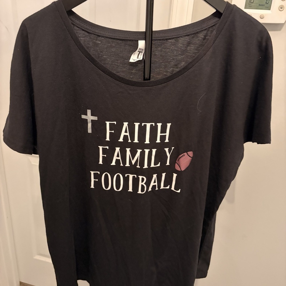 Next Level Ideal Tee Faith Family Football Graphic Shirt Black XL Tailgate Mom